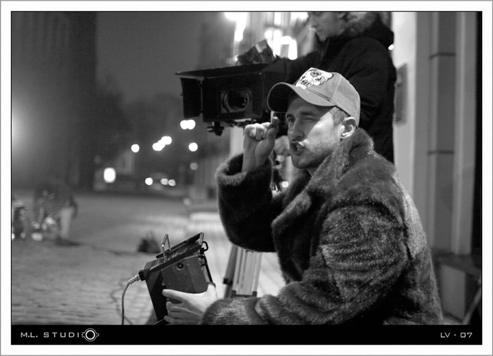 Mick Baltic producing and directing a bank commercial in Riga, Latvia, 2005